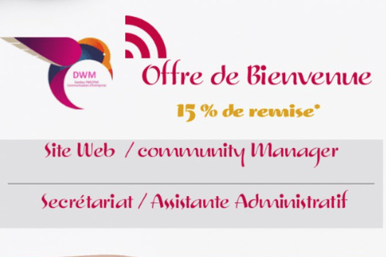 Offre de bienvenue designwebmas site web, community Maganer, secrétariat et assistante administrative. À Hyères 83 400 Var