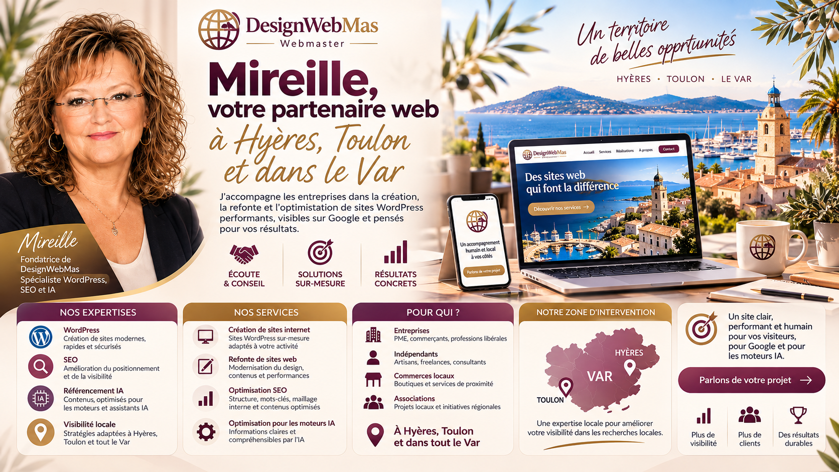 DesignWebMas, création de sites web professionnels à Hyères dans le Var pour entreprises, artisans et indépendants.