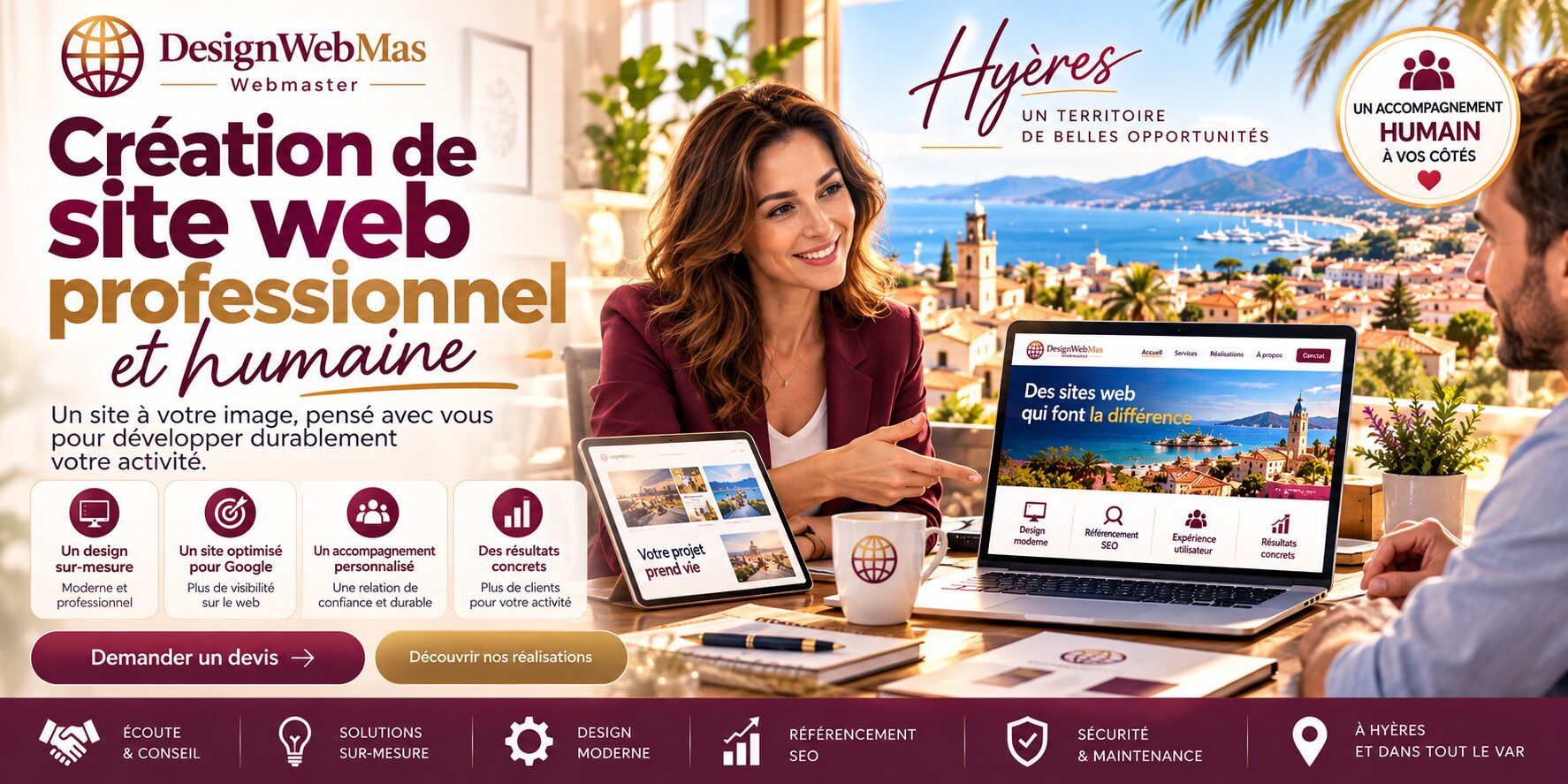 Création de site web professionnel DesignWebMas, création de sites web professionnels à Hyères dans le Var pour entreprises, artisans et indépendants. humaine DesignWebMas