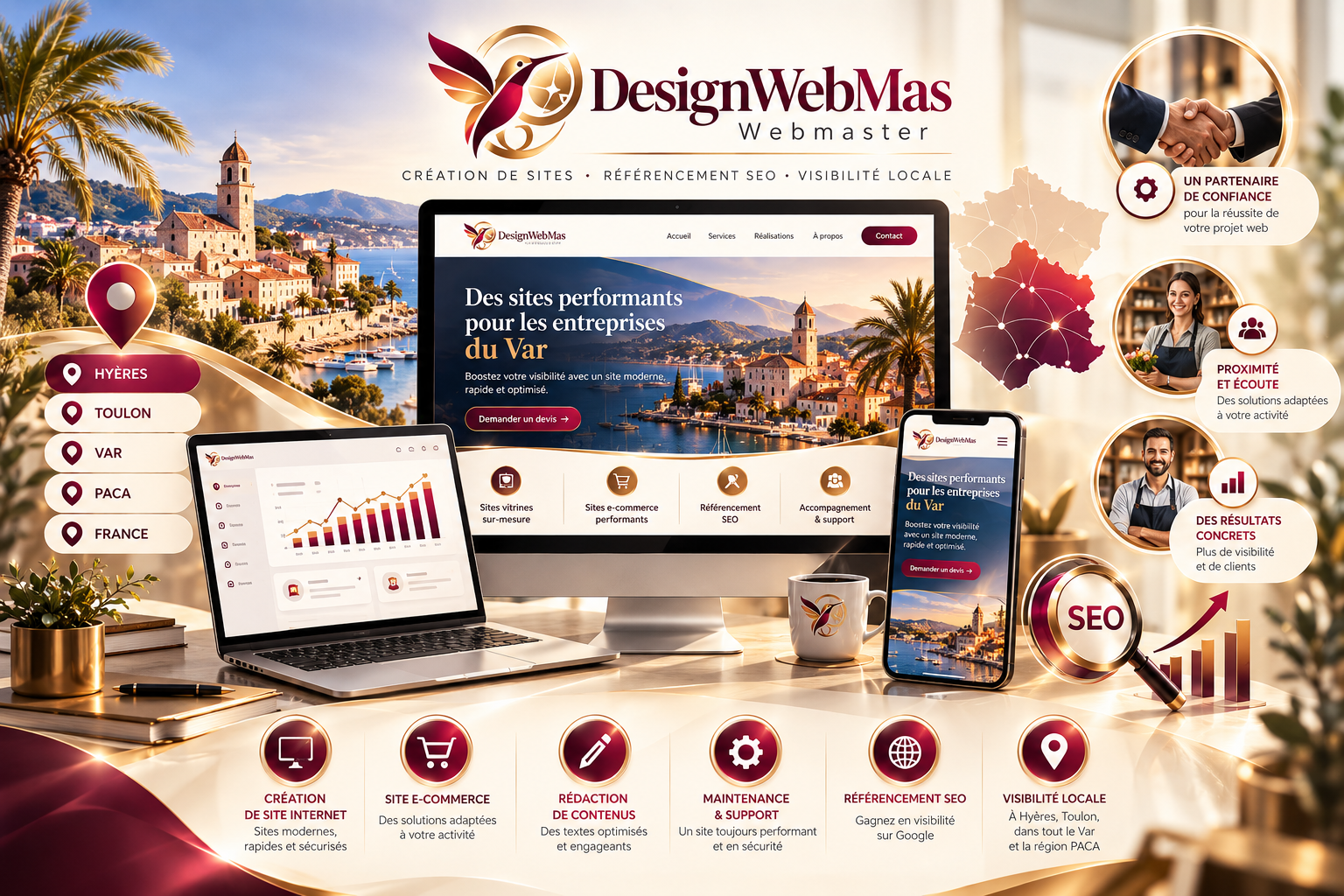 DesignWebMas, création de sites web professionnels à Hyères dans le Var pour entreprises, artisans et indépendants.