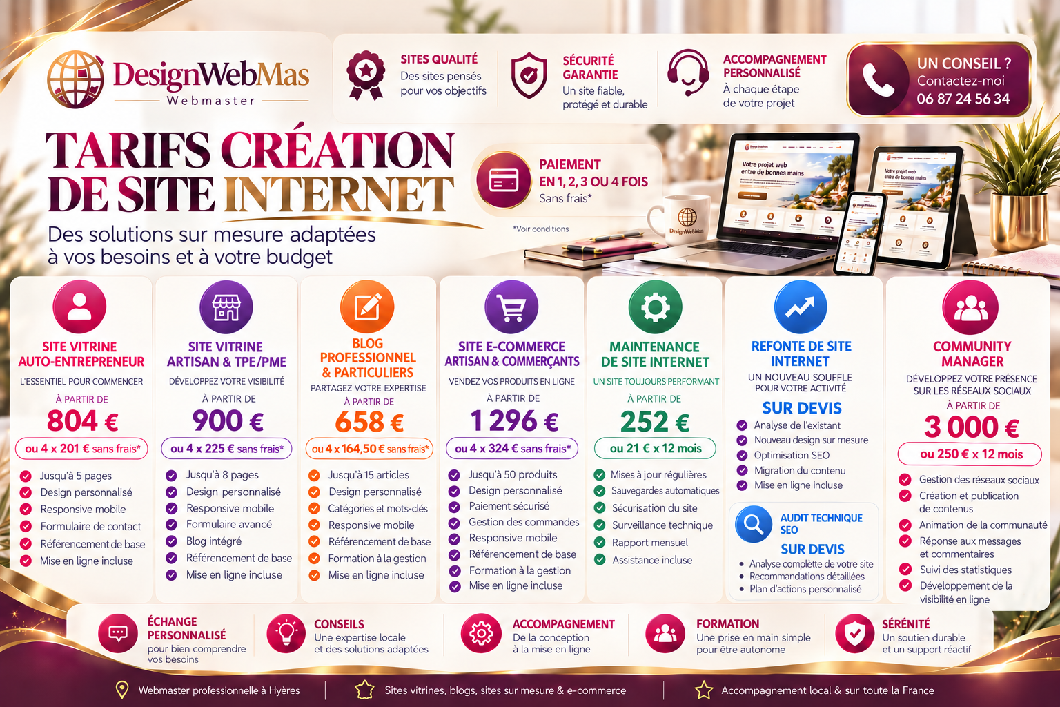 DesignWebMas créatrice de site web Community manager a Hyères Tarifs 2026/2027